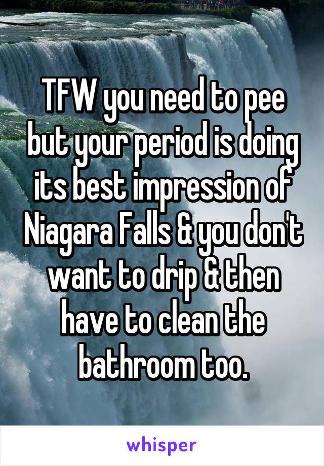 TFW you need to pee but your period is doing its best impression of Niagara Falls & you don't want to drip & then have to clean the bathroom too.