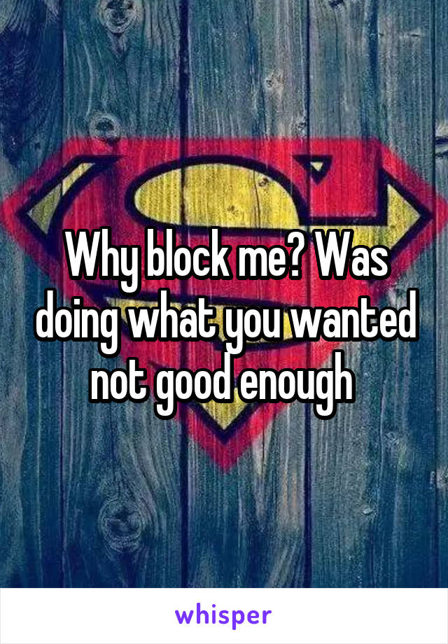 Why block me? Was doing what you wanted not good enough 