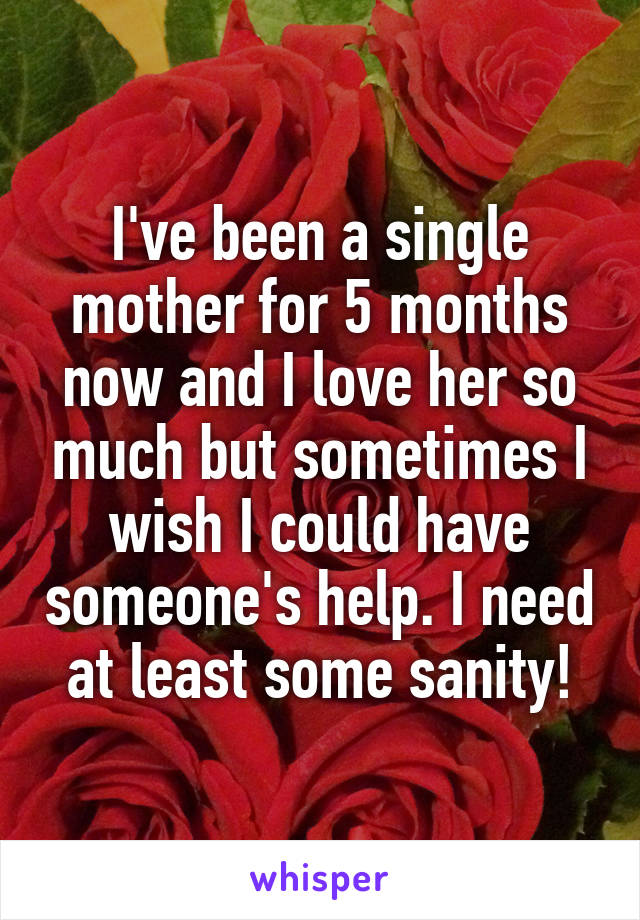 I've been a single mother for 5 months now and I love her so much but sometimes I wish I could have someone's help. I need at least some sanity!