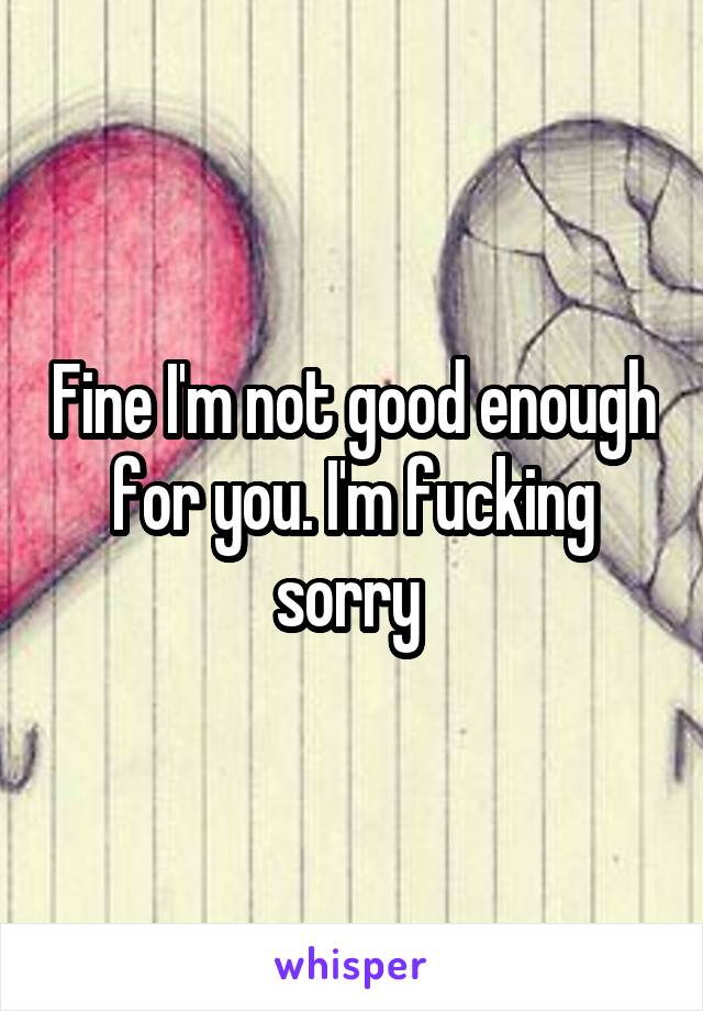 Fine I'm not good enough for you. I'm fucking sorry 