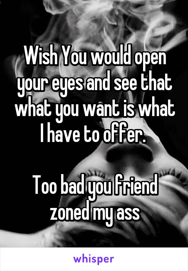 Wish You would open your eyes and see that what you want is what I have to offer. 

Too bad you friend zoned my ass