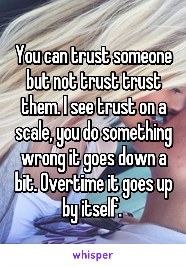 You can trust someone but not trust trust them. I see trust on a scale, you do something wrong it goes down a bit. Overtime it goes up by itself. 