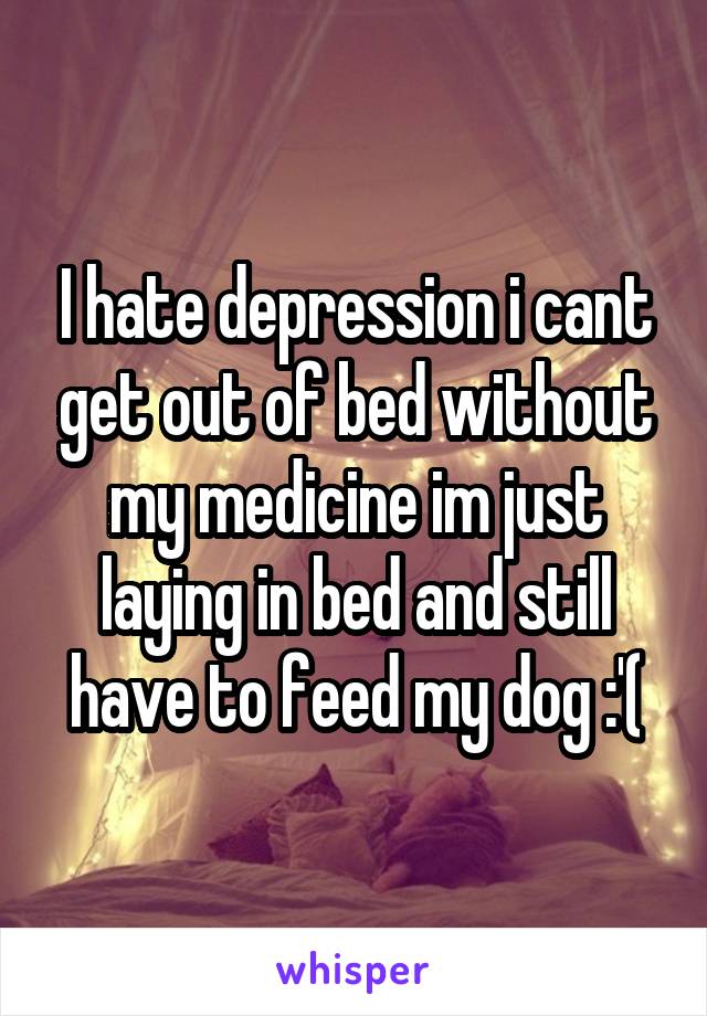 I hate depression i cant get out of bed without my medicine im just laying in bed and still have to feed my dog :'(