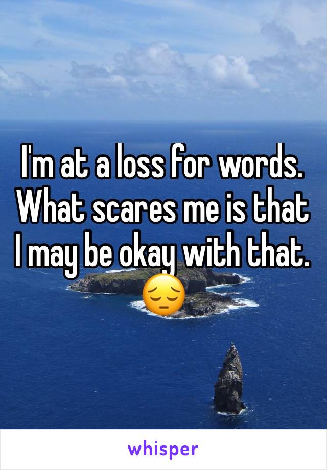 I'm at a loss for words. What scares me is that I may be okay with that. 
😔