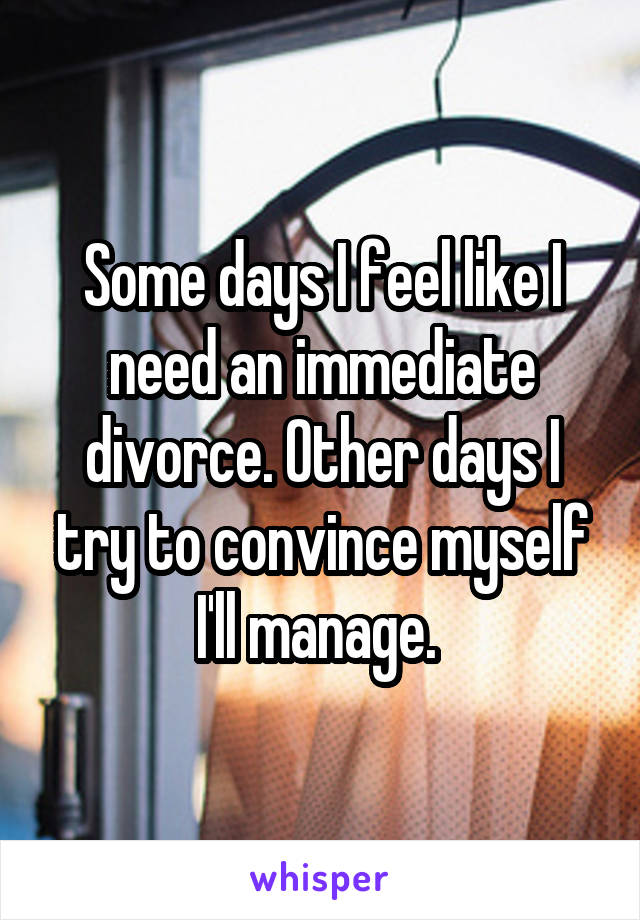 Some days I feel like I need an immediate divorce. Other days I try to convince myself I'll manage. 