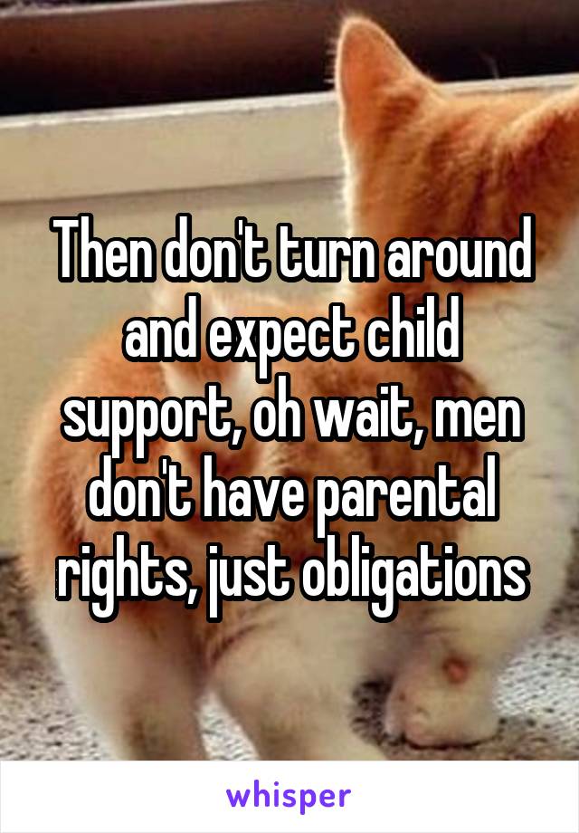 Then don't turn around and expect child support, oh wait, men don't have parental rights, just obligations