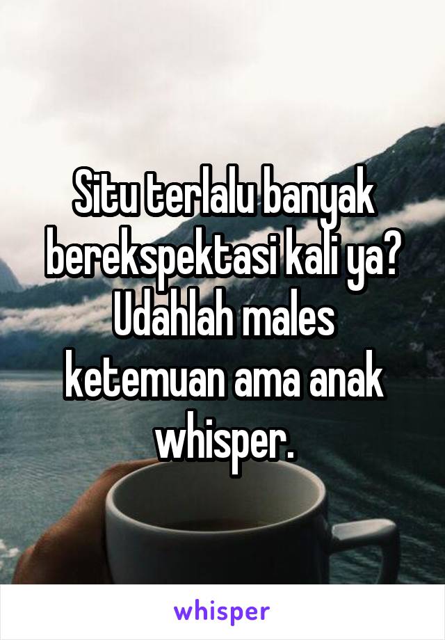 Situ terlalu banyak berekspektasi kali ya? Udahlah males ketemuan ama anak whisper.