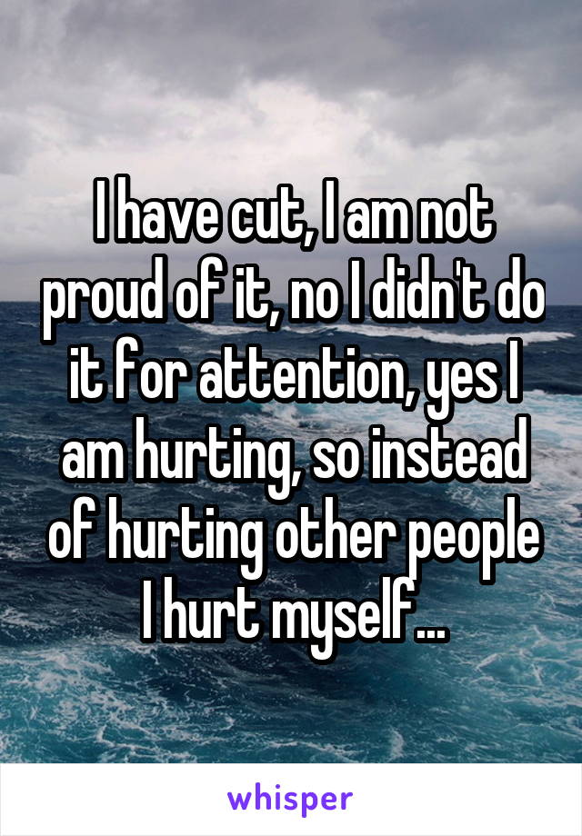 I have cut, I am not proud of it, no I didn't do it for attention, yes I am hurting, so instead of hurting other people I hurt myself...