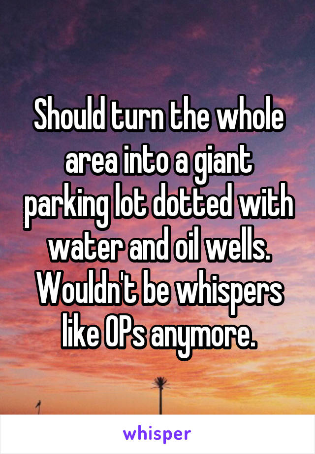 Should turn the whole area into a giant parking lot dotted with water and oil wells. Wouldn't be whispers like OPs anymore.