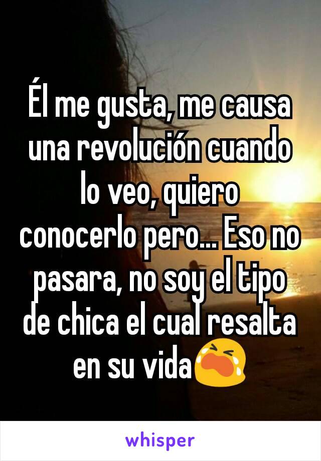 Él me gusta, me causa una revolución cuando lo veo, quiero conocerlo pero... Eso no pasara, no soy el tipo de chica el cual resalta en su vida😭