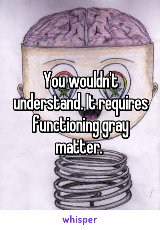 You wouldn't understand. It requires functioning gray matter. 