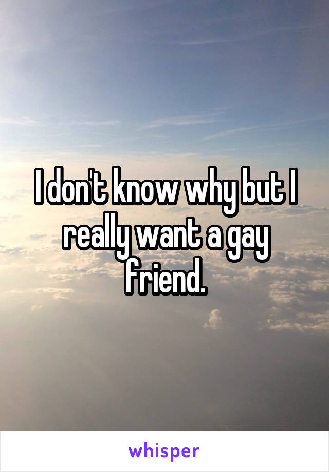 I don't know why but I really want a gay friend.