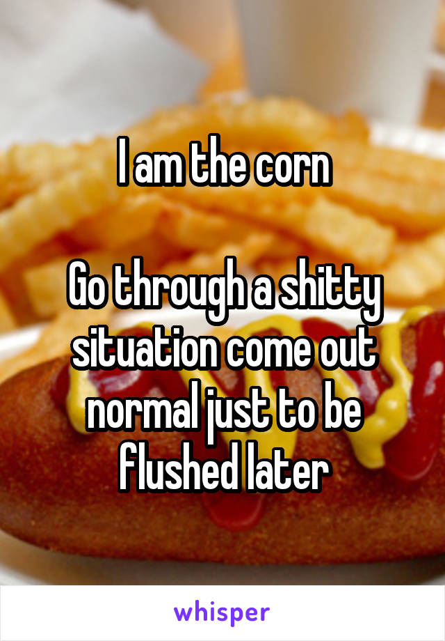 I am the corn

Go through a shitty situation come out normal just to be flushed later