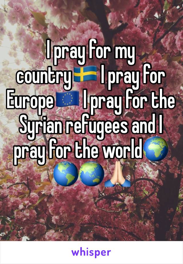 I pray for my country🇸🇪 I pray for Europe🇪🇺 I pray for the Syrian refugees and I pray for the world🌍🌎🌏🙏🏻