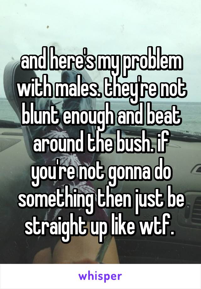 and here's my problem with males. they're not blunt enough and beat around the bush. if you're not gonna do something then just be straight up like wtf. 