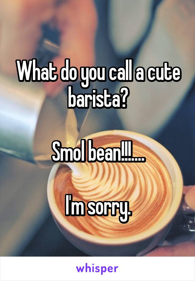 What do you call a cute barista?

Smol bean!!!....

I'm sorry.