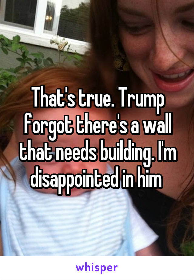 That's true. Trump forgot there's a wall that needs building. I'm disappointed in him 