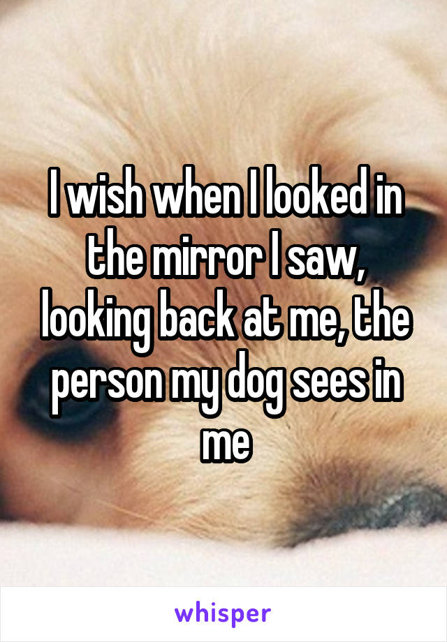 I wish when I looked in the mirror I saw, looking back at me, the person my dog sees in me