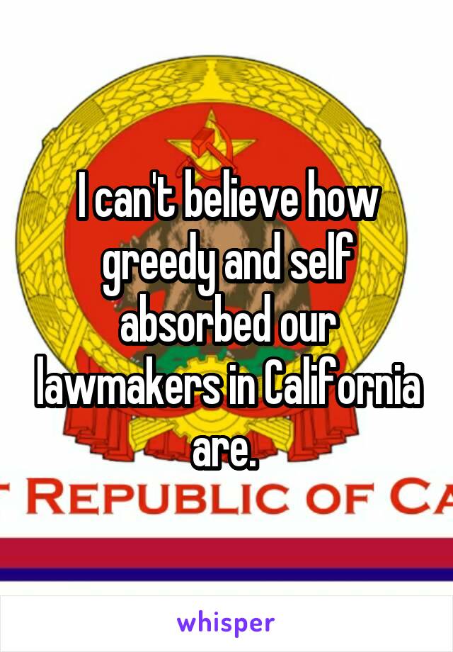 I can't believe how greedy and self absorbed our lawmakers in California are. 