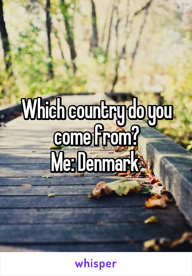 Which country do you come from?
Me: Denmark 