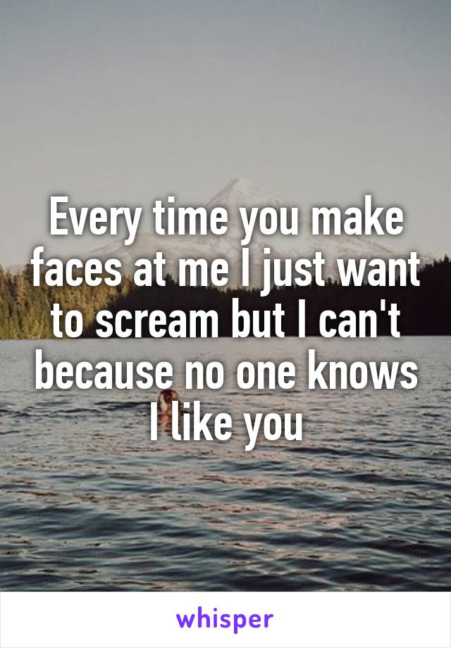 Every time you make faces at me I just want to scream but I can't because no one knows I like you