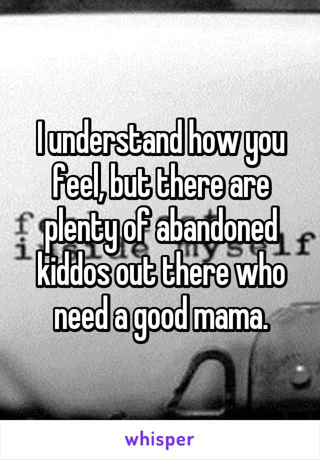 I understand how you feel, but there are plenty of abandoned kiddos out there who need a good mama.