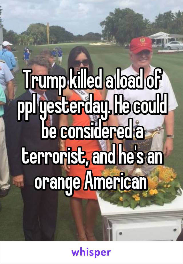 Trump killed a load of ppl yesterday. He could be considered a terrorist, and he's an orange American 