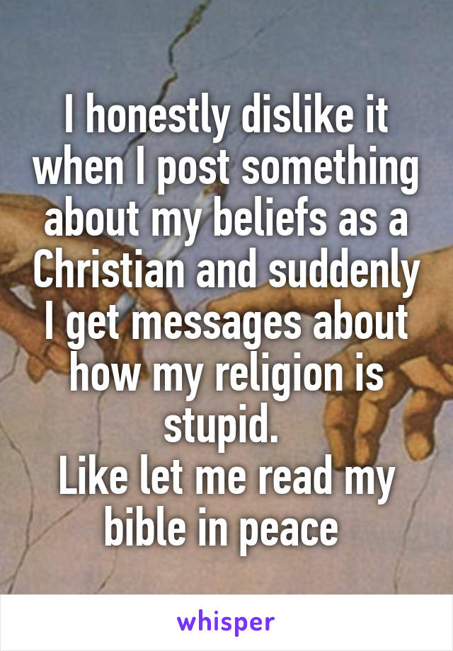 I honestly dislike it when I post something about my beliefs as a Christian and suddenly I get messages about how my religion is stupid. 
Like let me read my bible in peace 