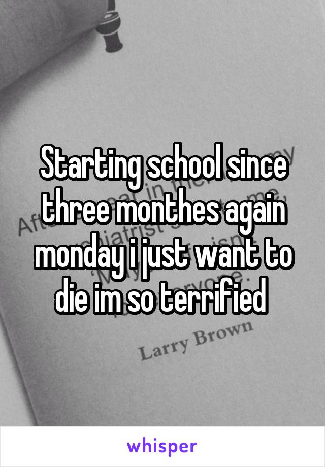 Starting school since three monthes again monday i just want to die im so terrified 