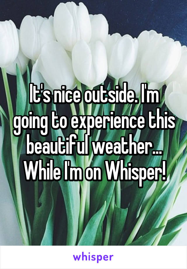 It's nice outside. I'm going to experience this beautiful weather...
While I'm on Whisper!