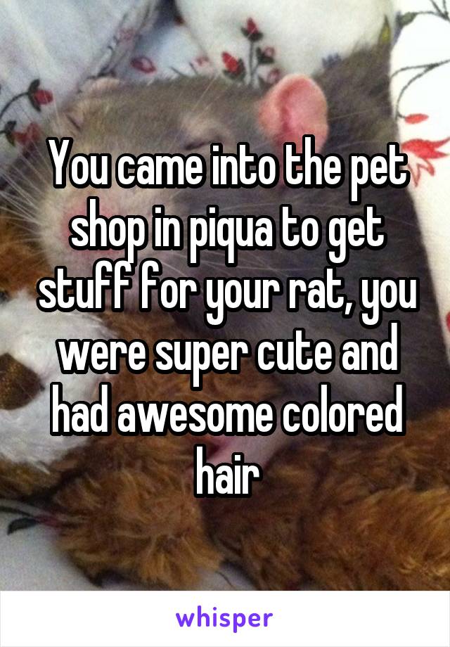 You came into the pet shop in piqua to get stuff for your rat, you were super cute and had awesome colored hair