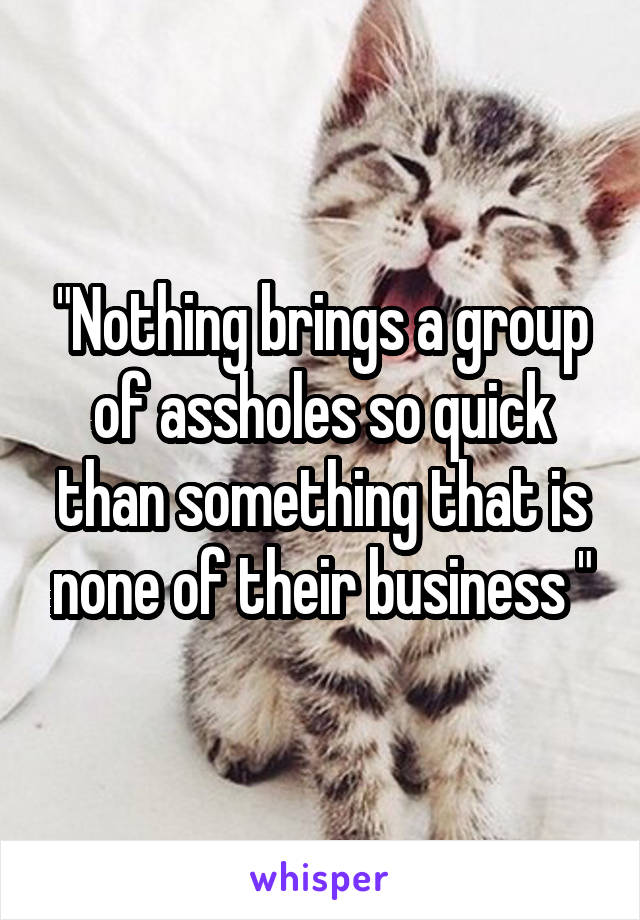 "Nothing brings a group of assholes so quick than something that is none of their business "