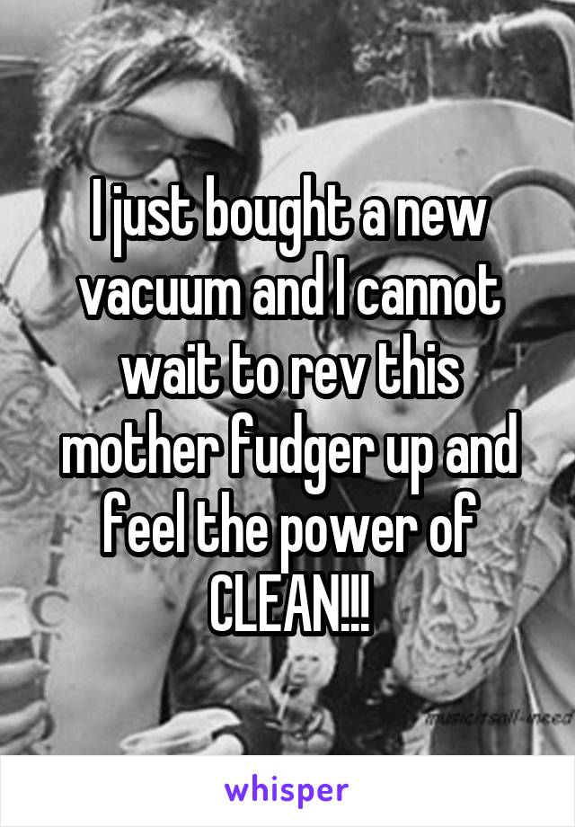 I just bought a new vacuum and I cannot wait to rev this mother fudger up and feel the power of CLEAN!!!