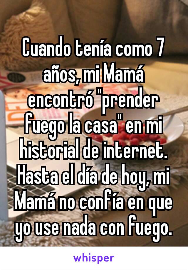 Cuando tenía como 7 años, mi Mamá encontró "prender fuego la casa" en mi historial de internet. Hasta el día de hoy, mi Mamá no confía en que yo use nada con fuego.