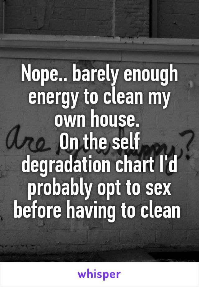 Nope.. barely enough energy to clean my own house. 
On the self degradation chart I'd probably opt to sex before having to clean 