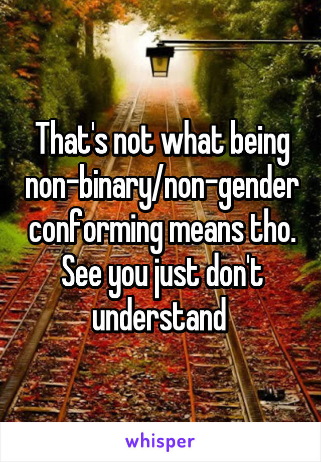 That's not what being non-binary/non-gender conforming means tho. See you just don't understand 