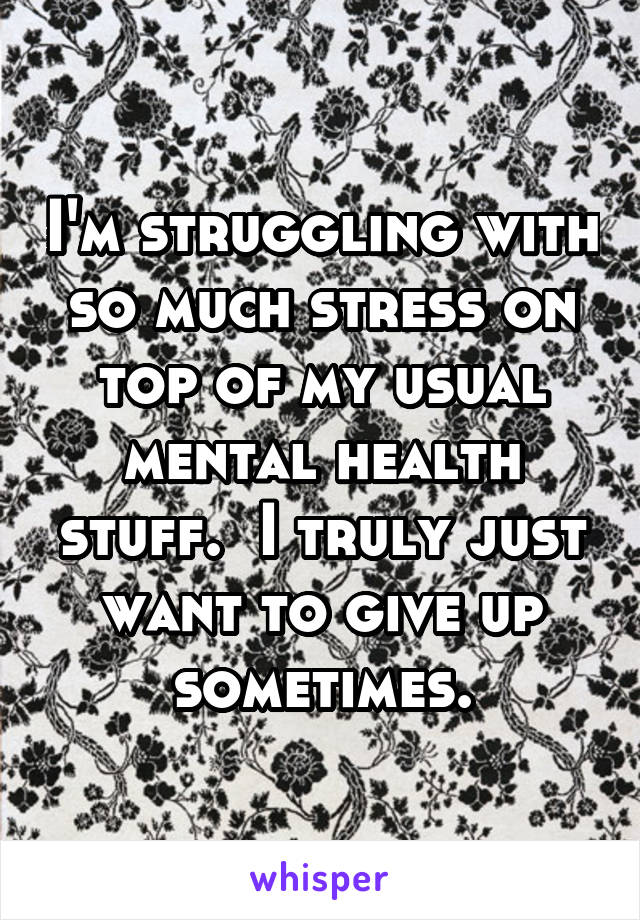 I'm struggling with so much stress on top of my usual mental health stuff.  I truly just want to give up sometimes.