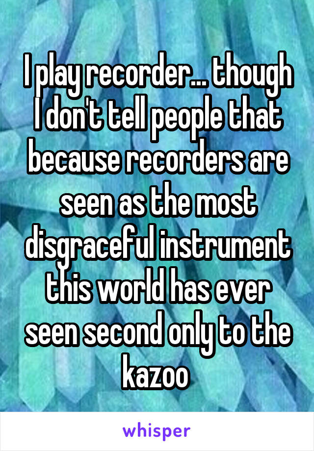 I play recorder... though I don't tell people that because recorders are seen as the most disgraceful instrument this world has ever seen second only to the kazoo 