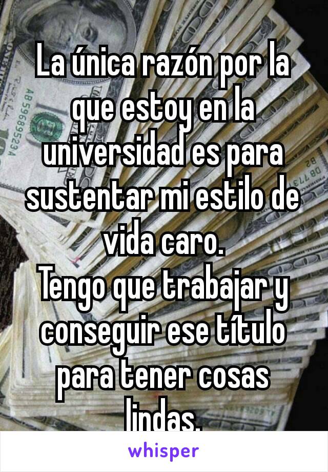 La única razón por la que estoy en la universidad es para sustentar mi estilo de vida caro.
Tengo que trabajar y conseguir ese título para tener cosas lindas.