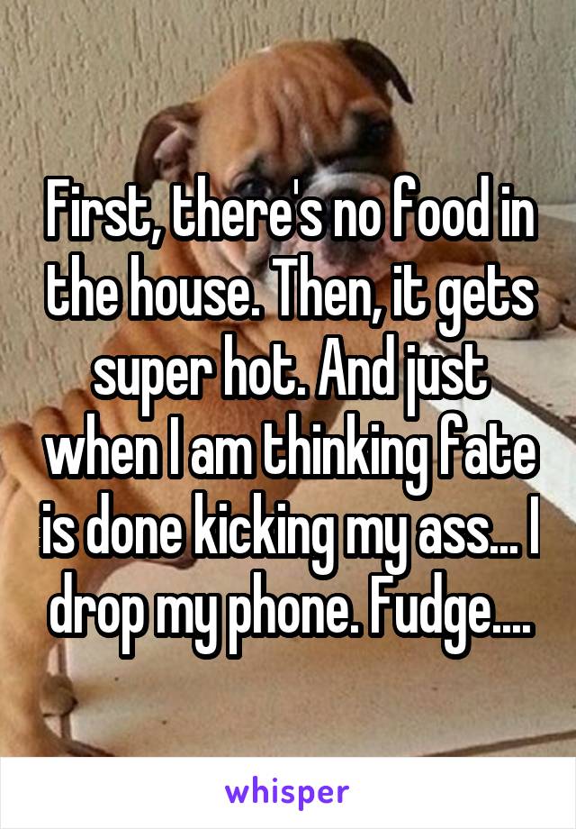 First, there's no food in the house. Then, it gets super hot. And just when I am thinking fate is done kicking my ass... I drop my phone. Fudge....