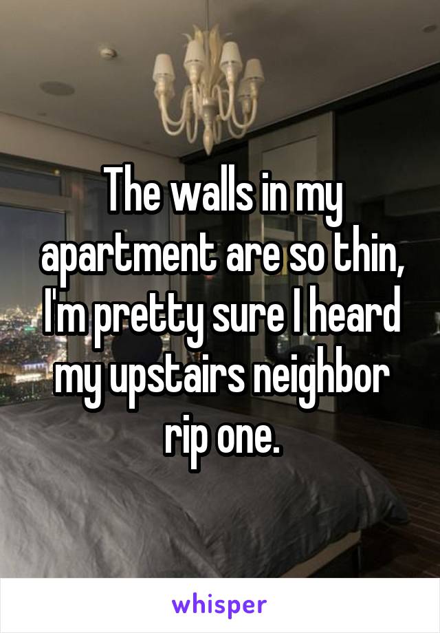 The walls in my apartment are so thin, I'm pretty sure I heard my upstairs neighbor rip one.