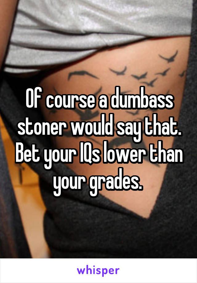 Of course a dumbass stoner would say that. Bet your IQs lower than your grades. 