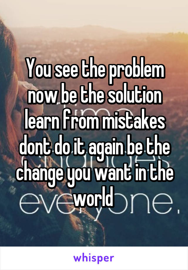You see the problem now be the solution learn from mistakes dont do it again be the change you want in the world 