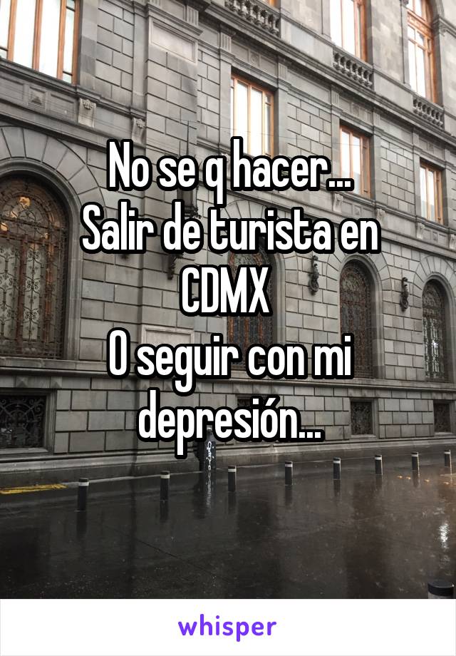 No se q hacer...
Salir de turista en CDMX 
O seguir con mi depresión...
