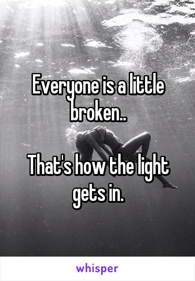 Everyone is a little broken..

That's how the light gets in.