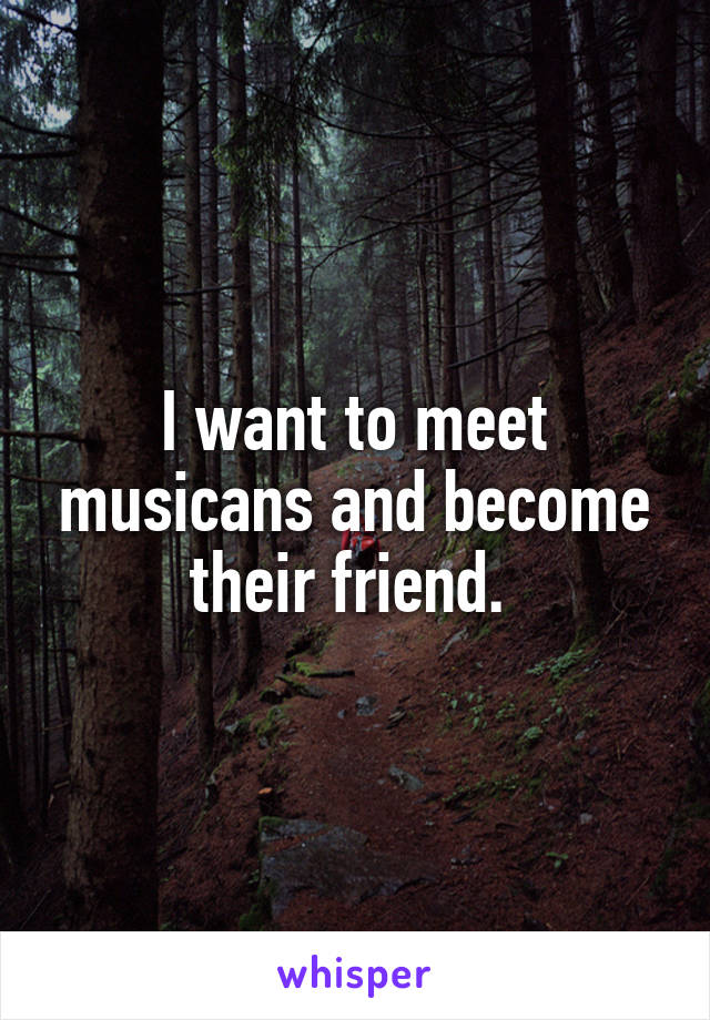 I want to meet musicans and become their friend. 