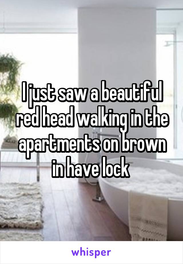 I just saw a beautiful red head walking in the apartments on brown in have lock 