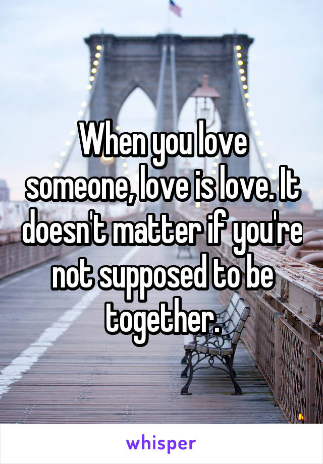 When you love someone, love is love. It doesn't matter if you're not supposed to be together.