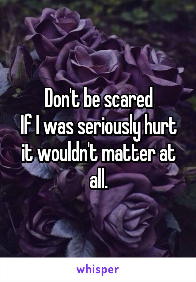 Don't be scared
If I was seriously hurt it wouldn't matter at all.