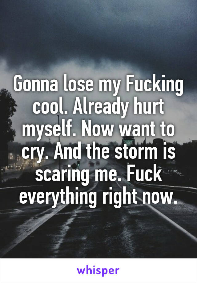 Gonna lose my Fucking cool. Already hurt myself. Now want to cry. And the storm is scaring me. Fuck everything right now.